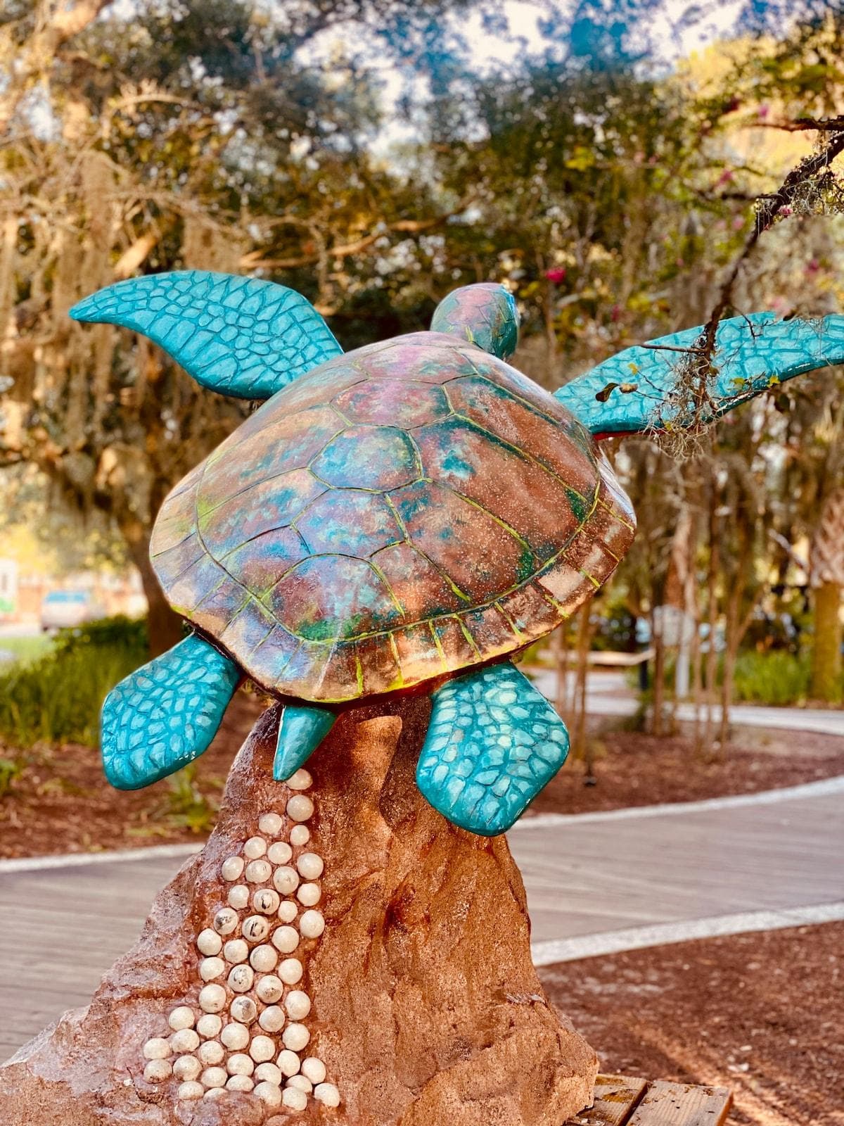 "Myrtle" the turtle is a short walk or bike ride away on our bikes. You do know you can use our bikes for free, right?
See if you can find Myrtle along the bike path.